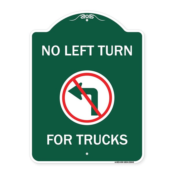 Signmission No Left Turn for Trucks W/ Graphic, Green & White Aluminum Sign, 18" x 24", GW-1824-23843 A-DES-GW-1824-23843 - main